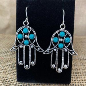 Long Hamsa Earring, turquoise earring